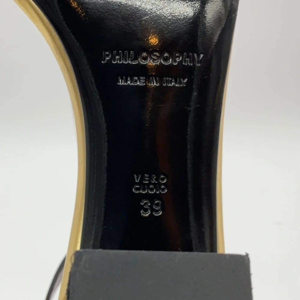 Philosophy di Lorenzo Serafini gold black velvet strap sandal